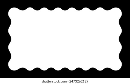 Rectangular frame with wavy inside edges. Rectangle vignette with scalloped inner borders. Mirror, picture or photo framework, empty text box or tag isolated on white background. Vector illustration.