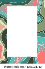 Rectangular frame of wavy lines of green and pink shades
