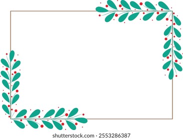 Marco rectangular o corona decorada con hojas verdes