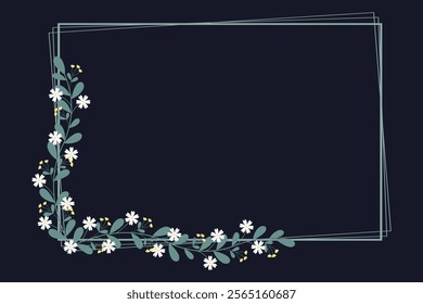 Rectangular Framed Or Wreath With Yellow White Flowers And Green Leaves