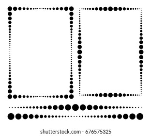 Rectangular frames made of different dots and the same dividing lines. Vector illustration.