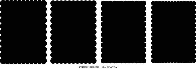Quadros retangulares com bordas de vieira definidas. Quadros de retângulo com bordas onduladas. Silhueta caixas de texto retangulares, formas retangulares com bordas onduladas. Quadros redimensionados quadrados vazios.