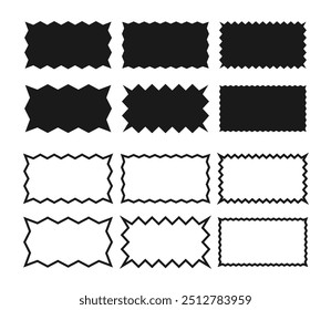 Quadros retangulares com bordas em ziguezague definidas. Silhueta e contorno irregulares formas de borda modelos.