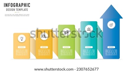 Rectangular, funnel, ribbon origami infographic template or element with 5 step, process, option, colorful 3D rectangle, arrow, circle, button, label, minimal, modern style, for sale slide, workflow 