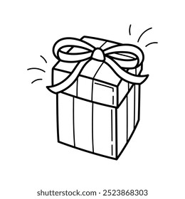 Rectangular gift box for Birthday, Christmas or New Year. Hand drawn illustration