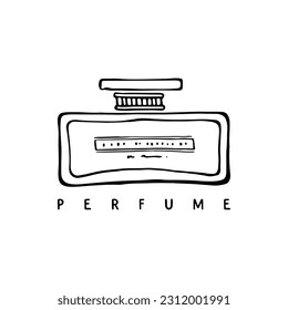 Rectangular Glass Perfume Bottle. Black and white fashion sketches. Vector illustration.