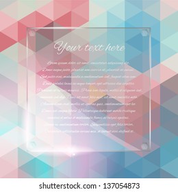 Rectangular glass plate. Glassy banner with place for your text. Shiny fashion background. Vector EPS10.