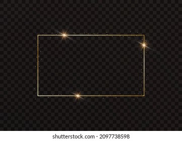 Rectangular gold frame with light effects. Vector illustration