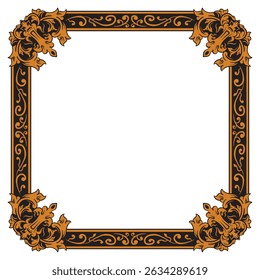 Quadro retangular dourado com acabamento ornamental moderno