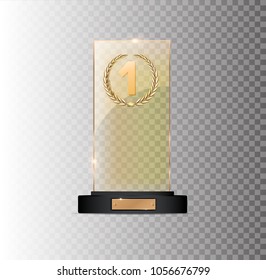 rectangular gold glass award winner 1st place winning on a gray background EPS 10