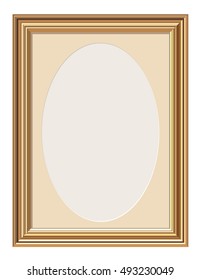 Rectangular golden picture frame with the elliptical passe-partout. Vector illustration