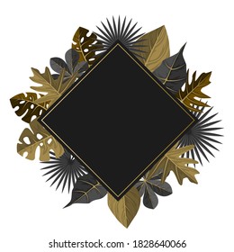 Rectangular Golden Tropical Plant Summer Leaf Border Frame Background
