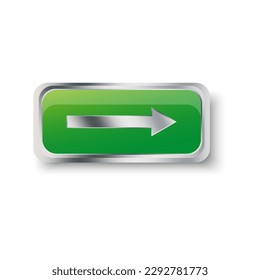 Rectangular green arrow button for web design. Vector illustration.