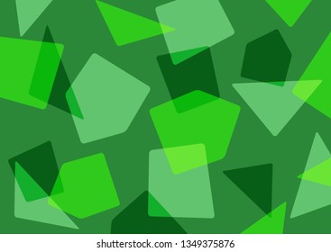 Rectangular green background with scattered geometric shapes. Simple vector illustration.