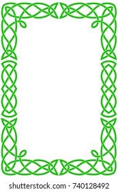 Rectangular green Celtic frame. Color vector isolated white image on white background.