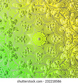 Rectangular green yellow ornament for design and background