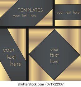 Rectangular greeting card template collection, invitation template, decorated with golden foil corners, have a space for text. EPS 10.