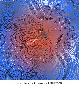 Rectangular grey ornament on blue and red background