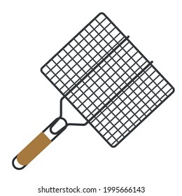 rectangular grid grill barbecue isolated on a white background. Outdoor grill for picnic, summer, grilled meat and vegetables
