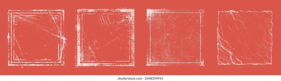 Rectangular grunge frame overlays. Rough scratch textures for vintage photo or poster borders.
