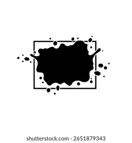 A rectangular grunge frame with a rough, distressed ink splash texture. An abstract border element for modern posters and street art designs.