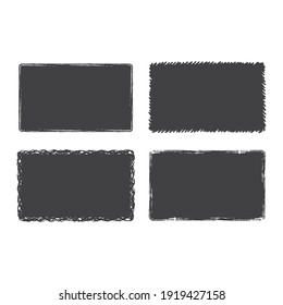 Rectangular grunge turn box frames. Vector isolated chalk background. Rough borders.