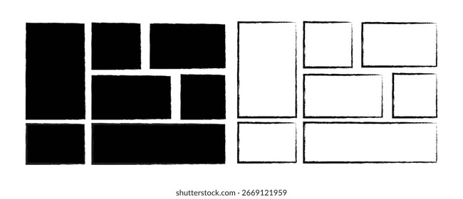 Fundo retangular do vetor grunge. pintura pincel grunge forma coleção. ilustração vetorial