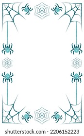 Rectangular Halloween frame with spiders and spider webs. vector illustration