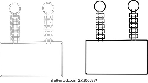 Rectangular Hanging Label with Chain Outline Vector