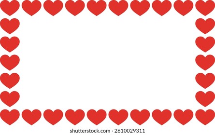Rectangular hearts frame isolated on white background . Horizontal frame with red hearts . Vector illustration