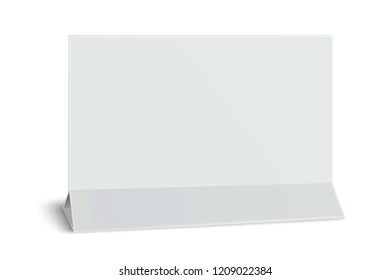 Rectangular horizontal blank paper table card isolated on white. 3d illustration. Vector paper mock-up.