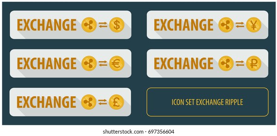 Rectangular horizontal button vector exchange crypto currency Ripple with other currencies. banner with arrows on a white background and long shadows