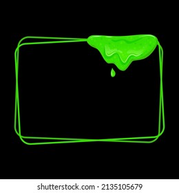 Rectangular horizontal frame with a flowing green slime. Dripping toxic viscous liquid. Vector cartoon illustration. 