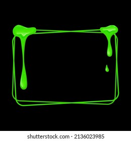 Rectangular horizontal frame with a flowing green slime. Dripping toxic viscous liquid. Vector cartoon illustration