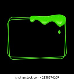 Rectangular horizontal frame with a flowing green slime. Dripping toxic viscous liquid. Vector cartoon illustration.