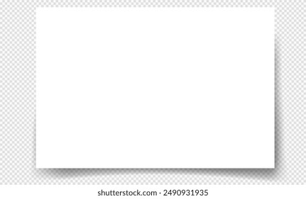 Rectangular horizontal sheet. Realistic blank paper sheet with shadow. Notebook or book page. Design template or mockup.