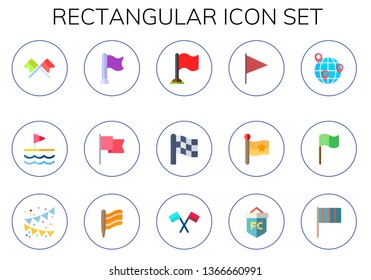 rectangular icon set. 15 flat rectangular icons.  Collection Of - flags, flag, maps and flags