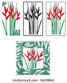 rectangular icons with exotic flowers and plants