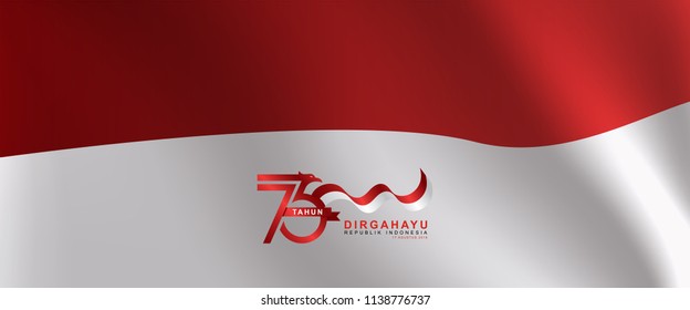 Rectangular Indonesian wavy flag background template. Happy independence day Indonesian translation. Red and white flag color combination able to be changed in size or scale.