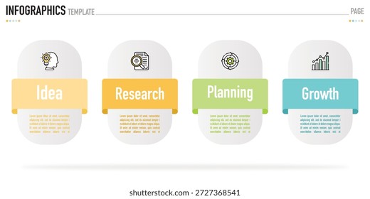 Plantilla o elemento de infografía rectangular con 4 pasos, proceso, opción, rectángulo colorido, iconos, triángulo, papel origami, Botón, etiqueta, círculo, circular, barra cuadrada para la diapositiva de venta, planificador de Internet