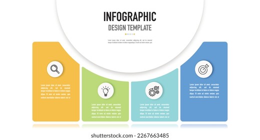 Rectangular infographic template or element, half circle, shadow, 4 step, process, option, colorful rectangle, icons, mind map, button, rectangle, tag, roadmap, 3D target for sale slide, simple style