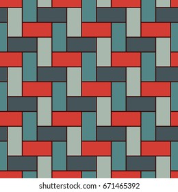 Rectangular interlocking blocks wallpaper. Parquet background. Seamless surface pattern design with repeated rectangles. Zig zag mosaic motif. Digital paper for page fills, web designing. Vector