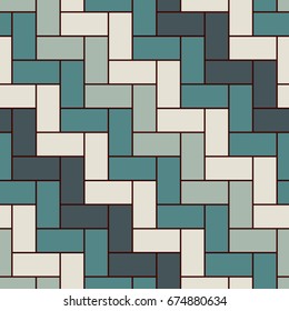 Rectangular interlocking blocks wallpaper. Parquet background. Seamless surface pattern design with repeated rectangles. Zig zag mosaic motif. Digital paper for page fills, web designing. Vector