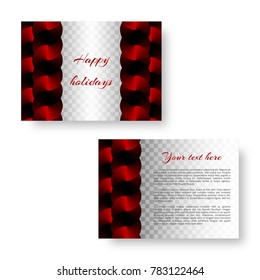 Rectangular invitation template for birthday with bright round discs in red color on a translucent backdrop