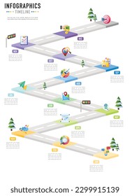 Plantilla o elemento de la línea de tiempo de la hoja de ruta isométrica rectangular con 12 meses, paso, proceso, opción, rectángulo 3D colorido, icono, etiqueta, destino, ruta para el flujo de trabajo, planificador, folleto, web