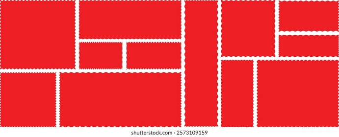 Rectangular jagged curved box element. Wiggly undalute square badge, for poster, banner, social media templ. Geometric zig zag wavy stickers. Rectangle shape frame with zigzag edge