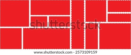 Rectangular jagged curved box element. Wiggly undalute square badge, for poster, banner, social media templ. Geometric zig zag wavy stickers. Rectangle shape frame with zigzag edge