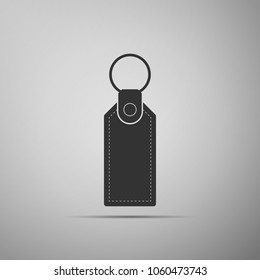 Rectangular key chain with ring for key icon isolated on grey background. Flat design. Vector Illustration