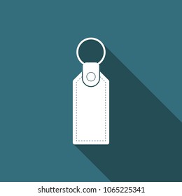 Rectangular key chain with ring for key icon isolated with long shadow. Flat design. Vector Illustration