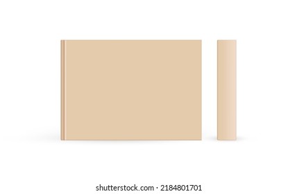 Rectangular Kraft Brown Hardcover Book Or Photo Album Mockup, Front Cover And Spine. Vector Illustration